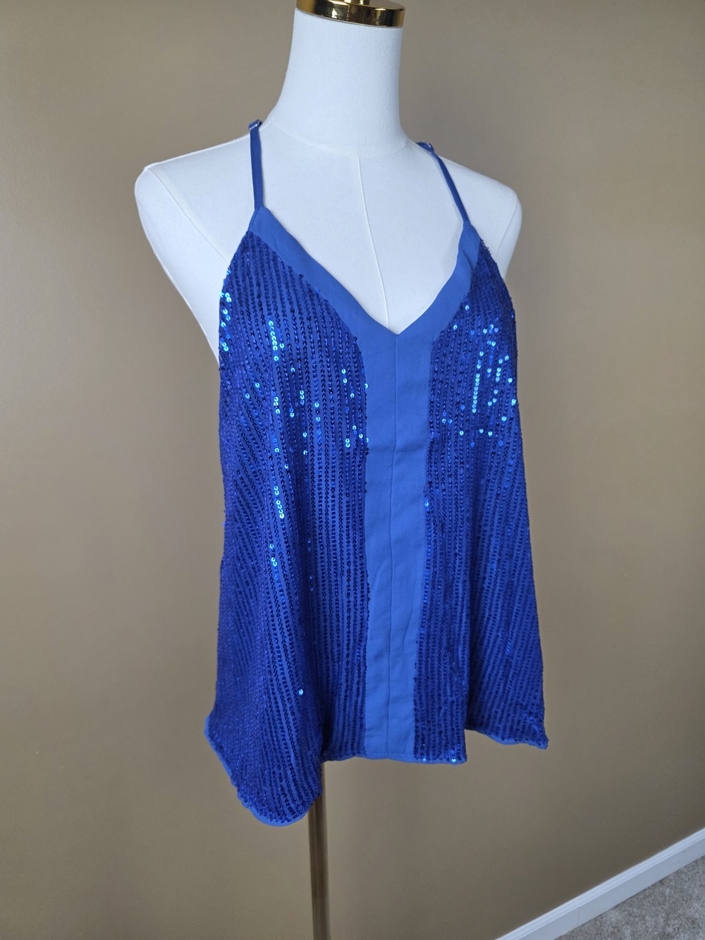 Royal Blue Sequin V-Neck Spaghetti Strap Camisole.New Without Tag